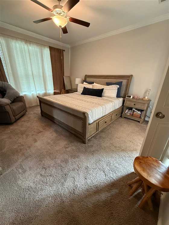 Master bedroom with freshly cleaned carpet, Houston home